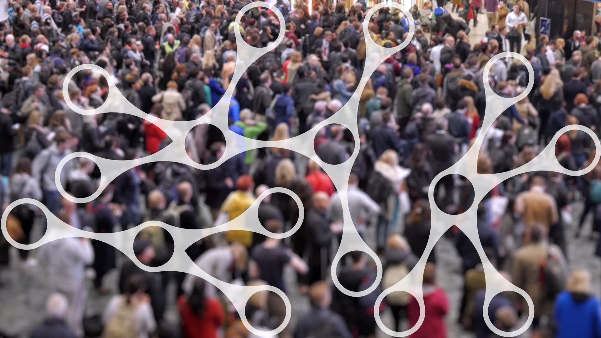Crowd of People with Digital Connectivity Network Overlay – Concept of Communication, Data, and Technology